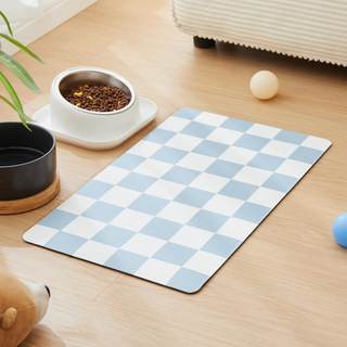 Checkered Dog Feeding Mat, Absorbent Mats for Dog Food and Water Bowl, Dispenser, Retro Aesthetic Light Blue C