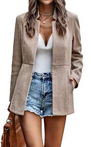 CCTOO Women's Coat Casual Open Front Blazer Long Sleeve Stand Collar Solid Trench Business Work Office Jacket 