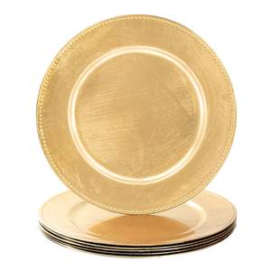MAONAME Foil Gold Charger Plates with Beaded, Round Plate Chargers Set of 6 | 13" Table Charger for Dinner Pla