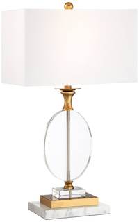 Valerie 28" Tall Table Lamp Crystal White Gold Modern with Marble Riser | Clear Glass Bedroom Living Bedside N
