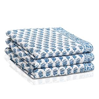 CPC Apatite Blue Hand Block Print Waffle Kitchen Towel Set of 3-16 x28 Ultra Absorbent Quick Dry Cotton Dish T
