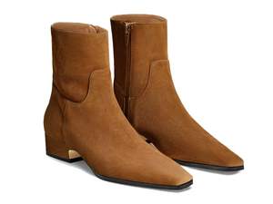 Coutgo Womens Booties Low Heel Ankle Boots Square Pointed Toe Chunky Heel Side Zipper Dressy Fall Boots Shoes 