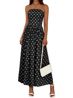 Wenrine Womens Strapless Maxi Dress Summer Polka Dot Long Tube Dresses | Polkadot, Tube Top, Sleeveless, A Lin