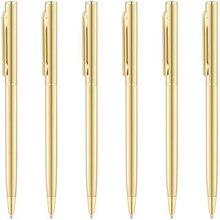 Unibene 6 Pack Gold Slim Ballpoint Pens Black ink Medium Point(1 mm), Nice Gift for Wedding Business Office St