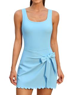ATTRACO Tennis Dress for Women Sleeveless Side Slit Workout Romper Dresses | Built in shorts, Built in bra, Ti