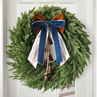 Christmas Decor, 22" Norfolk Pine Christmas Wreath with Bells and Ribbon | Christmas Decorations, Artificial P