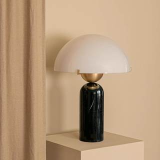 Modern Dimmable Table Lamp Black Marble Lamp for Nightstand | Glass Shade Stone Desk Lamp Mid-century Dome Bed