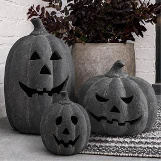 Halloween Decorations Outdoor - Black Handmade Terracotta Jack O Lantern | 15"H Festival Pumpkin, Fall Decor, 