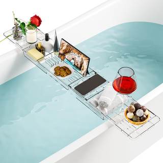 Yieach Iuxury Bathtub Trays For Tub,Expandable Bath Shelf Over Tub,Clear Bath Table,Bath Board,Bath Caddy Tray