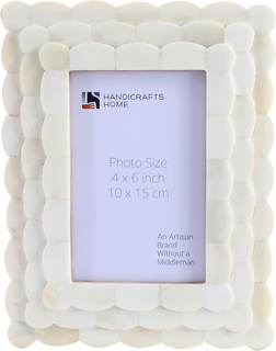 Handicrafts Home Handmade Scalloped Bone Inlay White Picture Frame, 6x4 | Portrait or Landscape, Tabletop & Wa