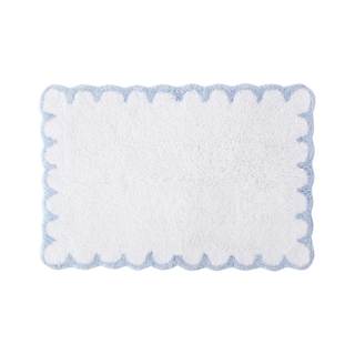 Peri Home Scalloped Bath Rug 20" x 30" White with Blue 1-Piece | Soft & Absorbent, Cotton Tufted, Mat, Scallop