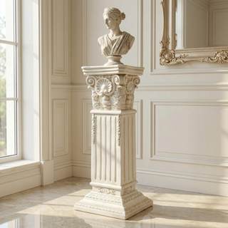 Large 35.5" H Vintage Corinthian Column Pillar with Base Pedestal | Weathered MGO Roman column stand for displ