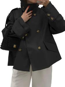 Tankaneo Womens Cropped Trench Coat Oversized Short Jacket Casual Outerwear | Windproof, Trendy, Loose Fit, St