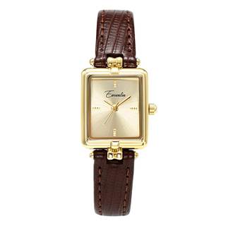 CARLIEN Women's Fashion Classic Gold Vintage Rectangular Quartz Watch | Square Sunray Dial Leather Band Waterp