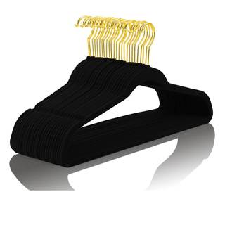 MIZGI Premium Velvet Hangers Pack 50 Pcs Heavyduty - Non Slip Slimline - Velvet Suit Hangers Black - Gold Hook