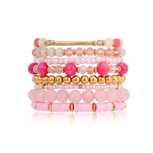 Pink Bracelet for Women Cute Boho Stackable Beach Hot Pink Gifts Jewelry for Women Dainty Gold Flower Charm Na