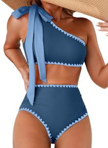 Herseas Womens One Bow Shoulder Bikini Sets Two Piece Ruched Swimsuits | Tummy control bathing suits,padded,pu