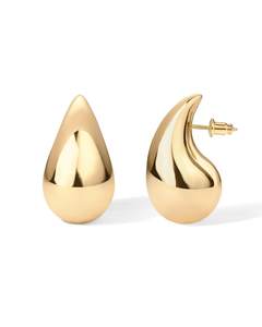 PAVOI 14K Gold Plated 925 Sterling Silver Post Teardrop Chunky Hoop Earrings - Lightweight Drop Earrings for W