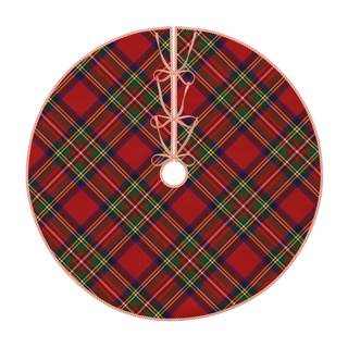 Royal Stewart Tartan Plaid Scottish Pattern Christmas Tree Skirt, Linen Xmas Tree Mat for Christmas Decoration