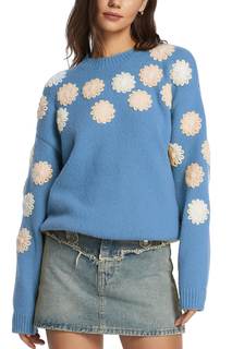 D-Sun Sweaters for Women Trendy 2026 Fall Long Sleeves Crew Neck Flower Color Block Floral Embroidered Pullove