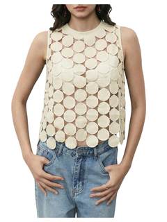 SHENHE Women's Sheer Tank Tops See Through Polka Dots Asymmetrical Top Summer Sleeveless Vest Shirts X-Small A