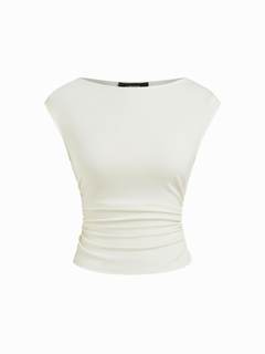 CIDER Boat Neck Tops for Women Sleeveless Ruched Crop Tank Tops | Slim Fit, Trendy Summer Outfits, Casual Tee 