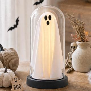 Halloween Decor-Halloween Decorations Indoor-Light Up Ghost in Glass Cloche | Cute Ghost with Light for Home K