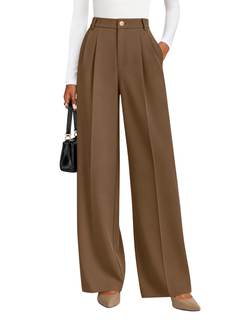 ZESICA Women's 2026 Business Casual Work Office Dress Pants | Wide Leg Button Suit Pant, High Waisted, Fashion
