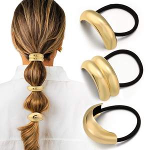 3PCS Gold Hair Ties, Metal Hair Ties for Thick Hair, Elegant Durable Geometric Design, Gold Hair Accessories S