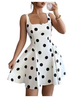 OYOANGLE Women's Polka Dots A-Line Cami Dress Square Neck Flared Mini Dress | Polka Dots, A-Line, Cami Dress, 