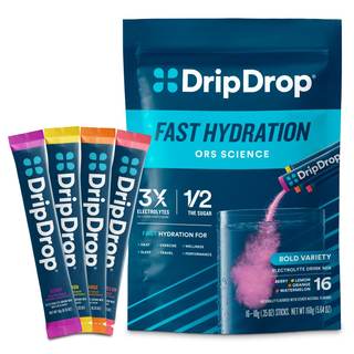 DripDrop Hydration Bold Variety Pack, Electrolyte Packets, 16 Count | Watermelon, Berry, Lemon & Orange; 3X El
