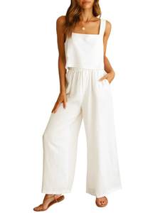 ANRABESS Women's 2 Piece Outfits Linen Pants Jumpsuit Matching Lounge Set Casual Summer Beach Vacation Trendy 