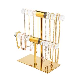 Display Stand Acrylic Jewelry Towers | Stainless Steel Long Necklaces Stand 2-Tier Crystal Tabletop Jewelry Or