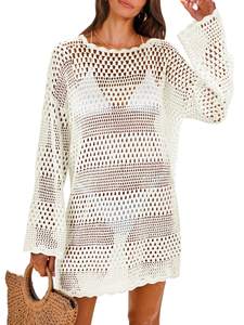 ANRABESS Women Swimsuit Crochet Swim Cover Up 2026 Summer Bathing Suit Swimwear Mesh Knit Beach Dress Vacation
