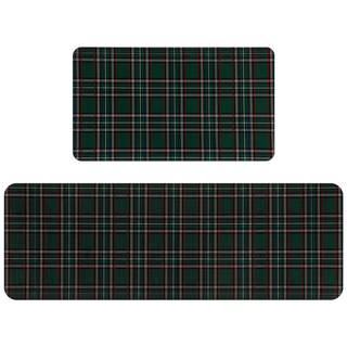 Dunzy 2 Pcs Tartan Christmas Kitchen Mats Tartan Plaid Christmas Decoration Waterproof Non-Slip Kitchen Rugs f