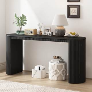WILLIAMSPACE 59.2" Curved Console Table with Unique Vertical Stripe Design, Modern Wooden Hallway Table Accent