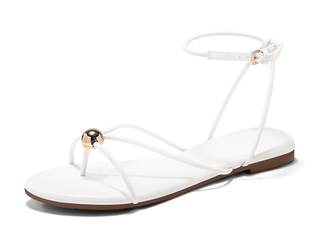Coutgo Womens Strappy Flat Sandals Open Toe Flip Flops Sandals Ankle Strap Summer Beach Shoes White 7.5