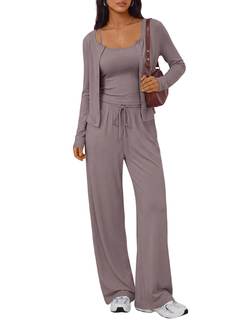Trendy Queen Womens 3 Piece Lounge Sets Airport Outfits 2026 | Resort Vacations, Fall Travel Outfits, Home Lou