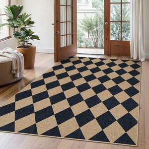 Lahome Checkered Easy Jute 5x7 Area Rugs, Washable Outdoor Patio Rug for Living Room Diamond Indoor Outdoor Ca