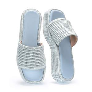 Monrovia Platform Sandals Women Raffia Espadrille Slides, Woven Straw Flatform Beach Sandals Women, Slip On Su