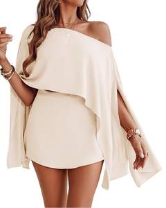 CHICME Women's 3 Piece Summer Outfits Off Shoulder Set Vacation Beach Wear | Batwing Sleeve Crop Top with Band