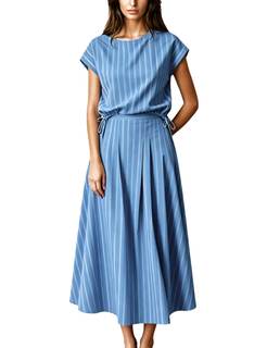 Wanzetaly Women's Summer Striped 2 Piece Skirt Sets Cap Sleeve Top Maxi Dress Matching Set Travel Outfits with