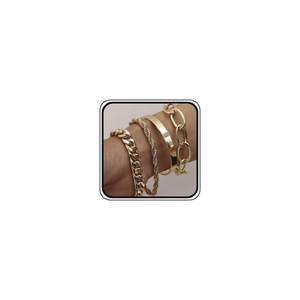 Dainty Boho Chain Bracelets Set for Women Adjustable Fashion Beaded Chunky Flat Cable Chain Punk Bracelets for