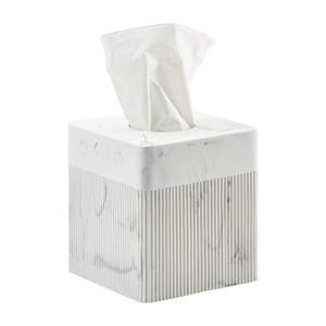 White Tissue Box Cover Square Resin Tissue Holder for Home Decor, Hand Poured Marble Ribbed Cube Tissue Box Ho