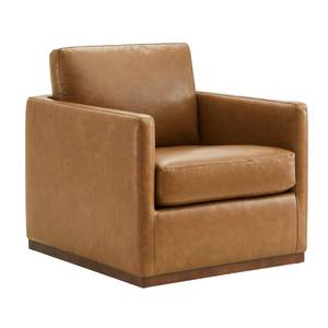 CHITA Faux Leather Swivel Accent Chair, Fully Assembled, Saddle Brown | Leather Arm Chair with 360° Swivel Sol