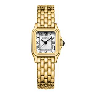 CHEETAH Gold Watches for Women with Small Vintage Bracelet, Rectangular Case Roman Dial Gold White