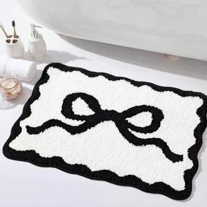 Tinideya Black Bow Bathroom Rug 16" x 24" Scalloped Bow Bath Mat Non Slip Cute Coquette Aesthetic Carpet Prepp
