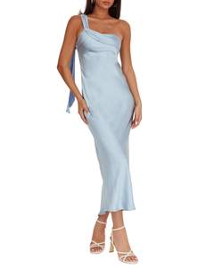 2026 Satin One Shoulder Formal Maxi Dress for Women Wedding Guest | Summer,Ruffle,Elegant,Cocktail,Bridesmaid,
