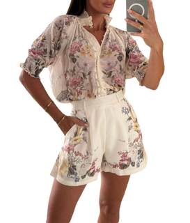 Wuitrie Short Sets Women 2 Piece Outfits Summer Short Sleeve Tops High Waist Shorts Floral Print Beach Vacatio