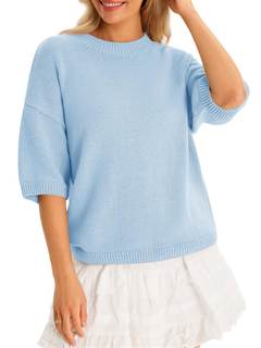 Cicy Bell Womens Short Sleeve Sweaters Crew Neck Knit Pullover Tops | Oversized Top,Loose Sweater,Fall Outfits